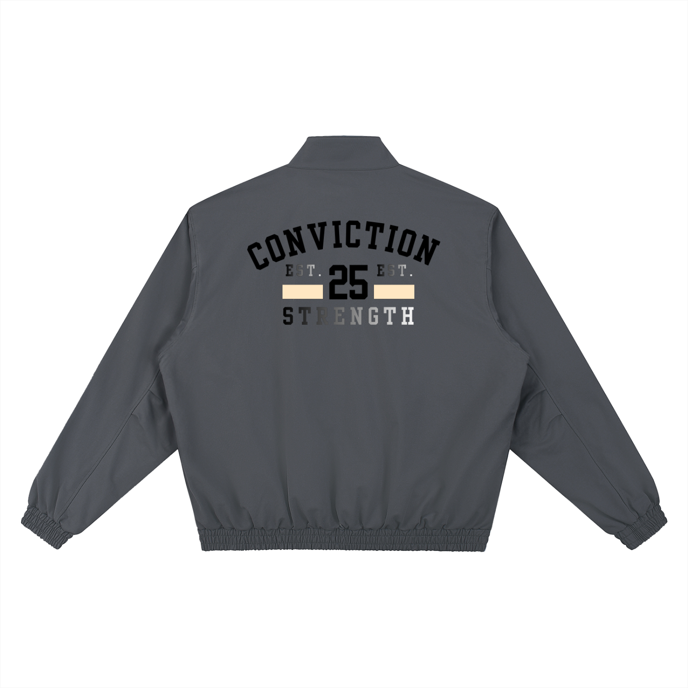 “CONVICTION STRENGTH” Stand Collar Bomber Jacket