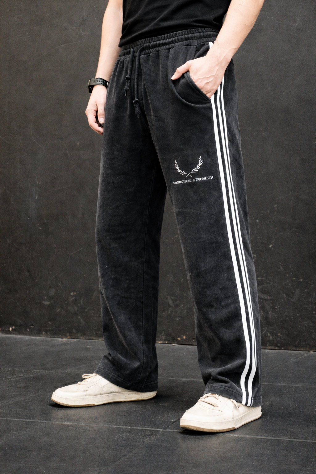 “CONVICTION STRENGTH” | Snow Washed Stripe Sweatpants