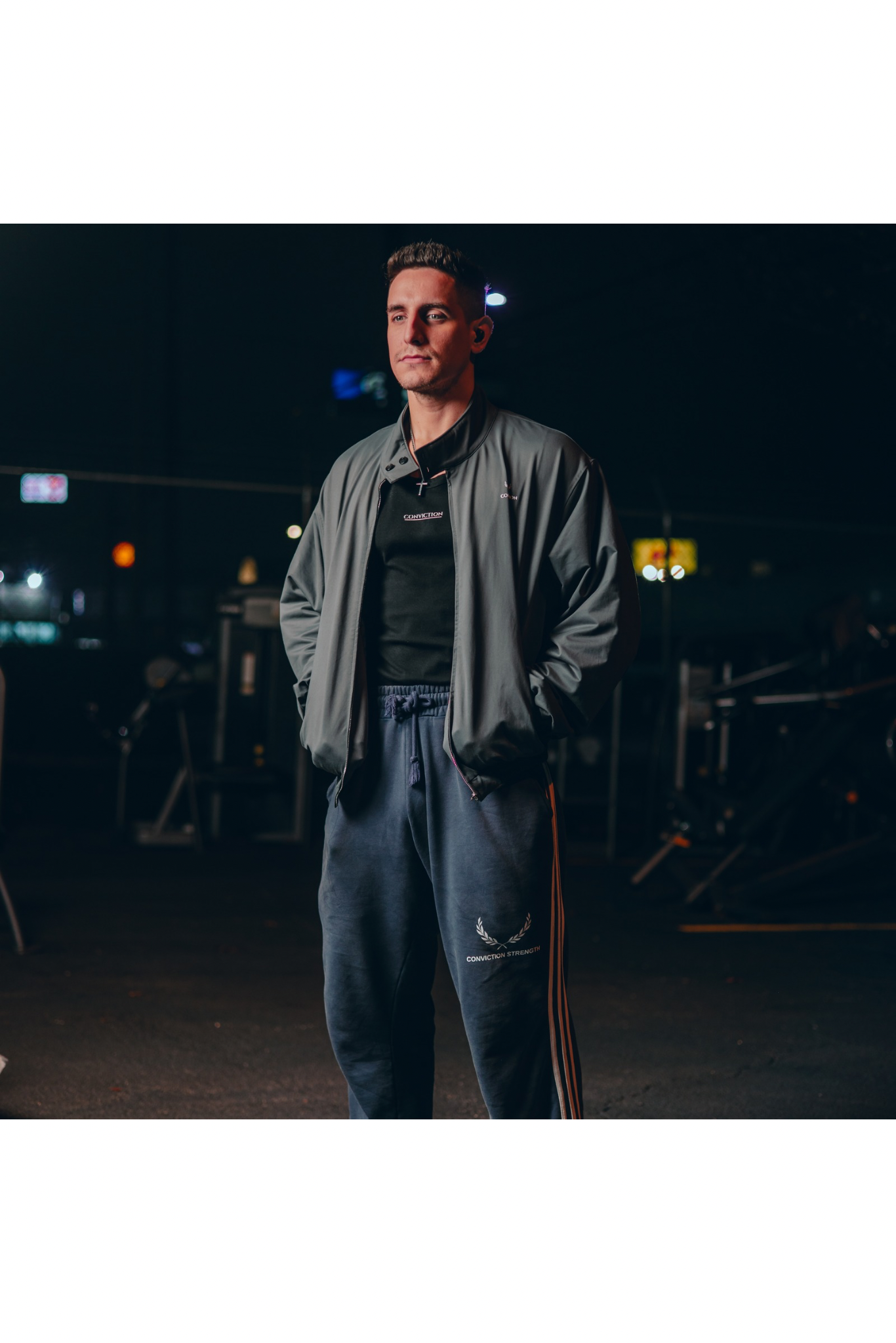 “CONVICTION STRENGTH” Stand Collar Bomber Jacket