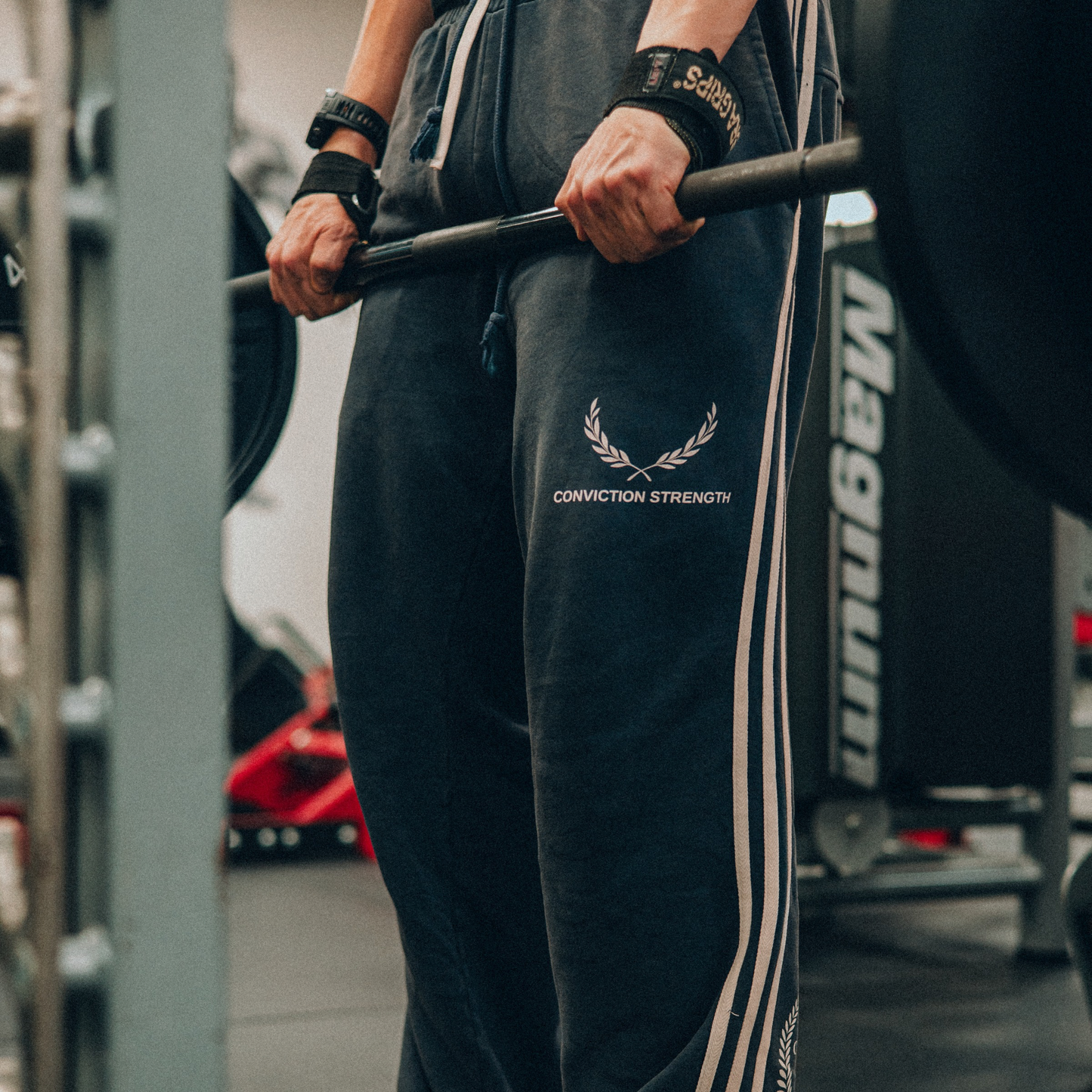 “CONVICTION STRENGTH” | Snow Washed Stripe Sweatpants
