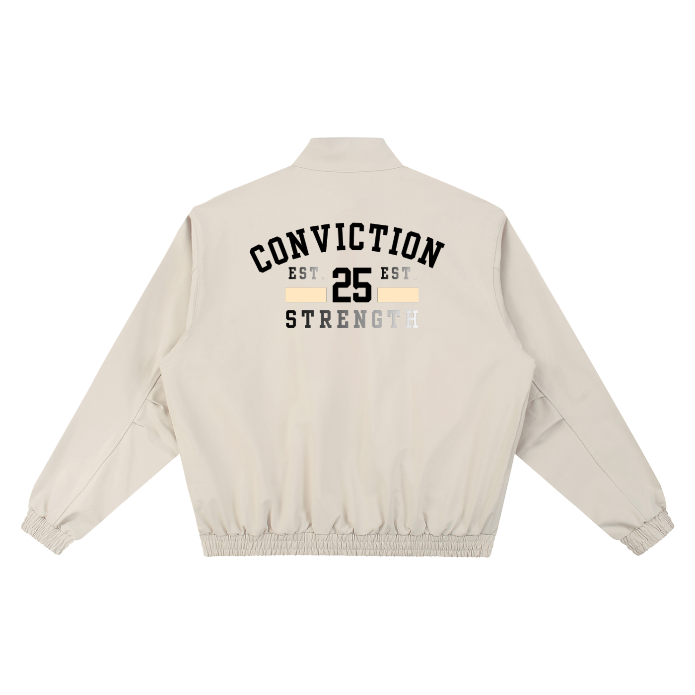 “CONVICTION STRENGTH” Stand Collar Bomber Jacket