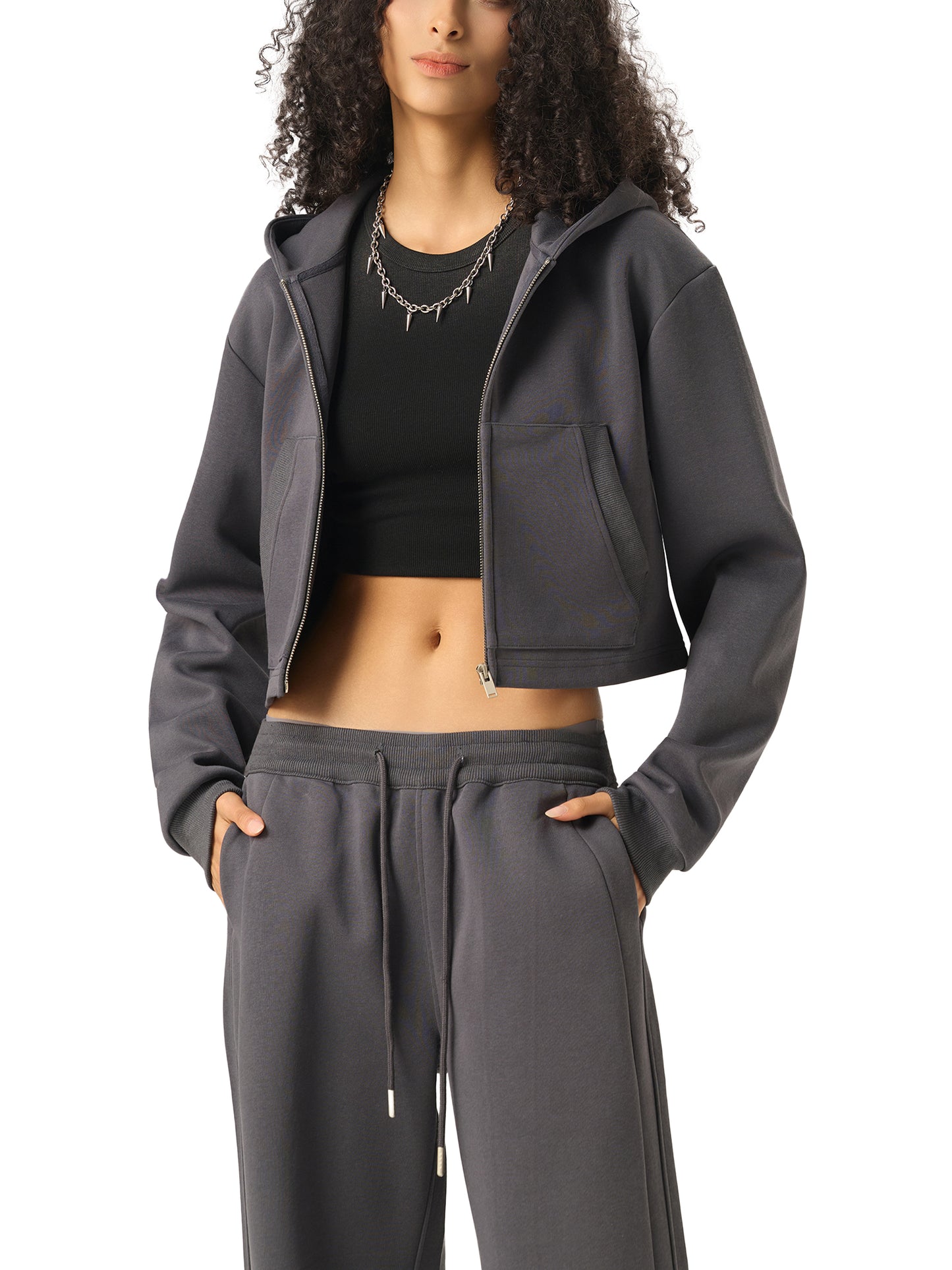 “Essential” Cropped Zip-Up Hoodie